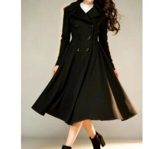 Black long swing "princess" style warm coat